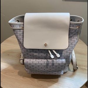 Beautiful Tory Burch Backpack, cream and blue,